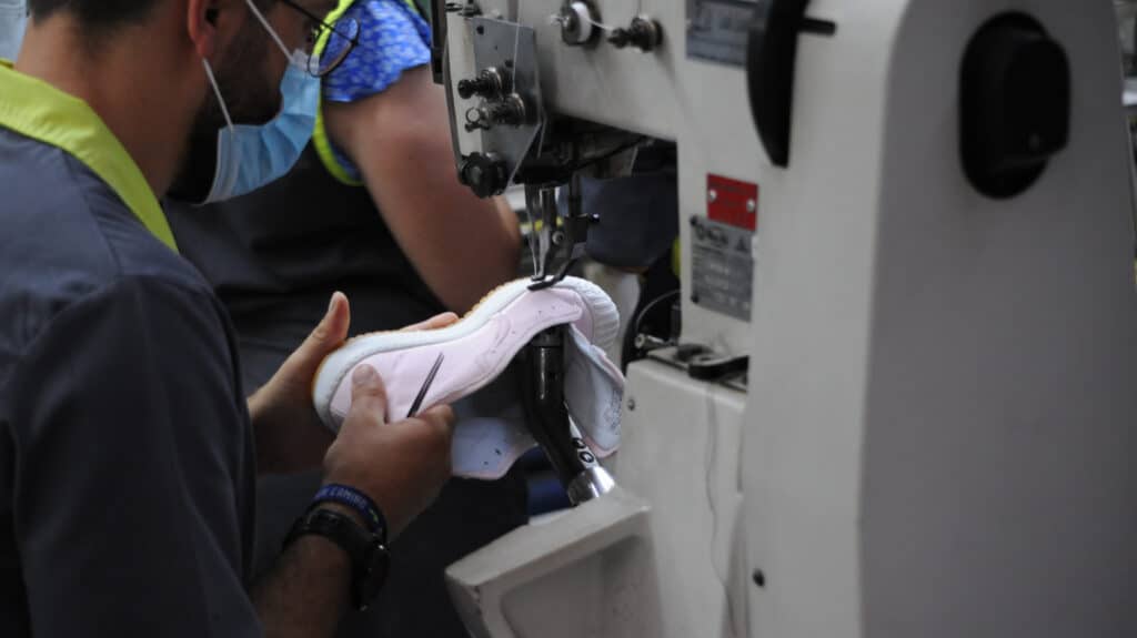 shoe sample being stitched