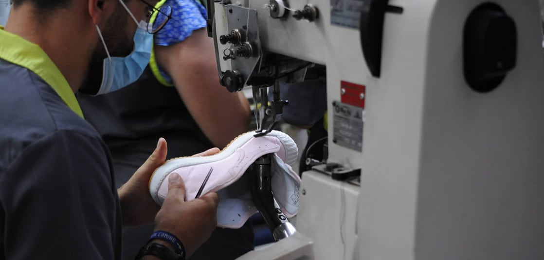 shoe sample being stitched