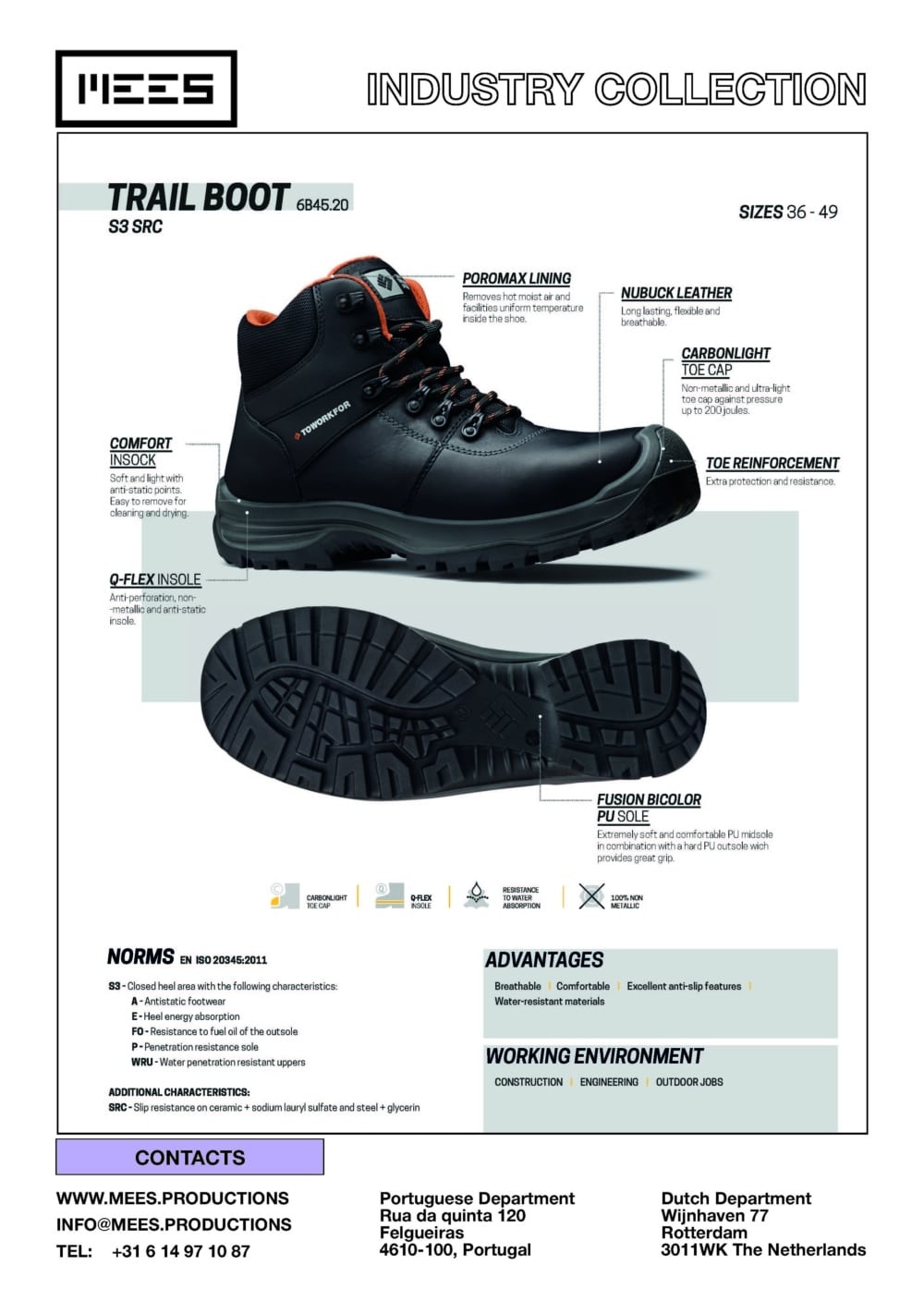 TRAIL BOOT industrial S3 safety work boots with anti-slip outsole