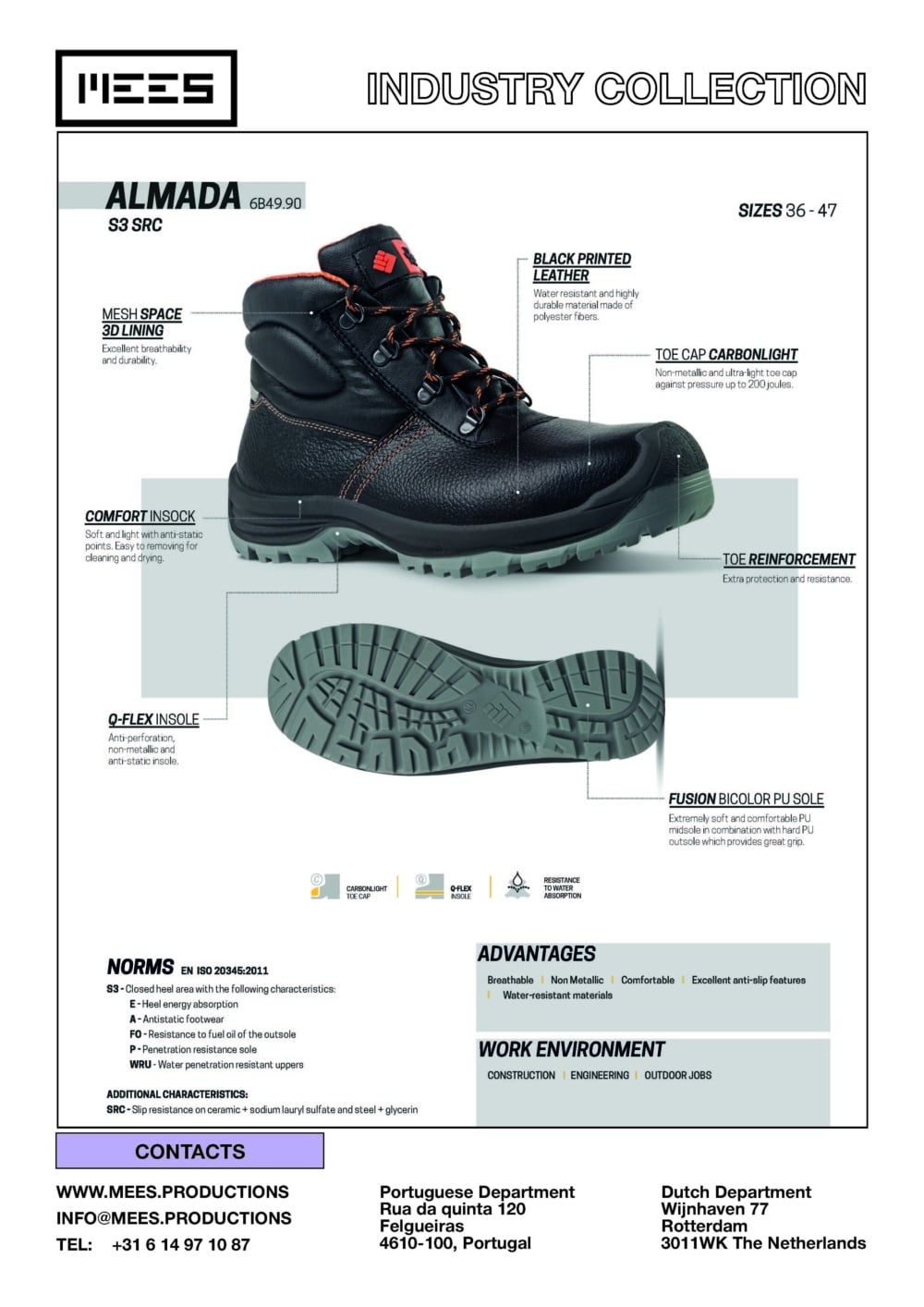 ALMADA industrial S3 safety work boots with anti-slip outsole