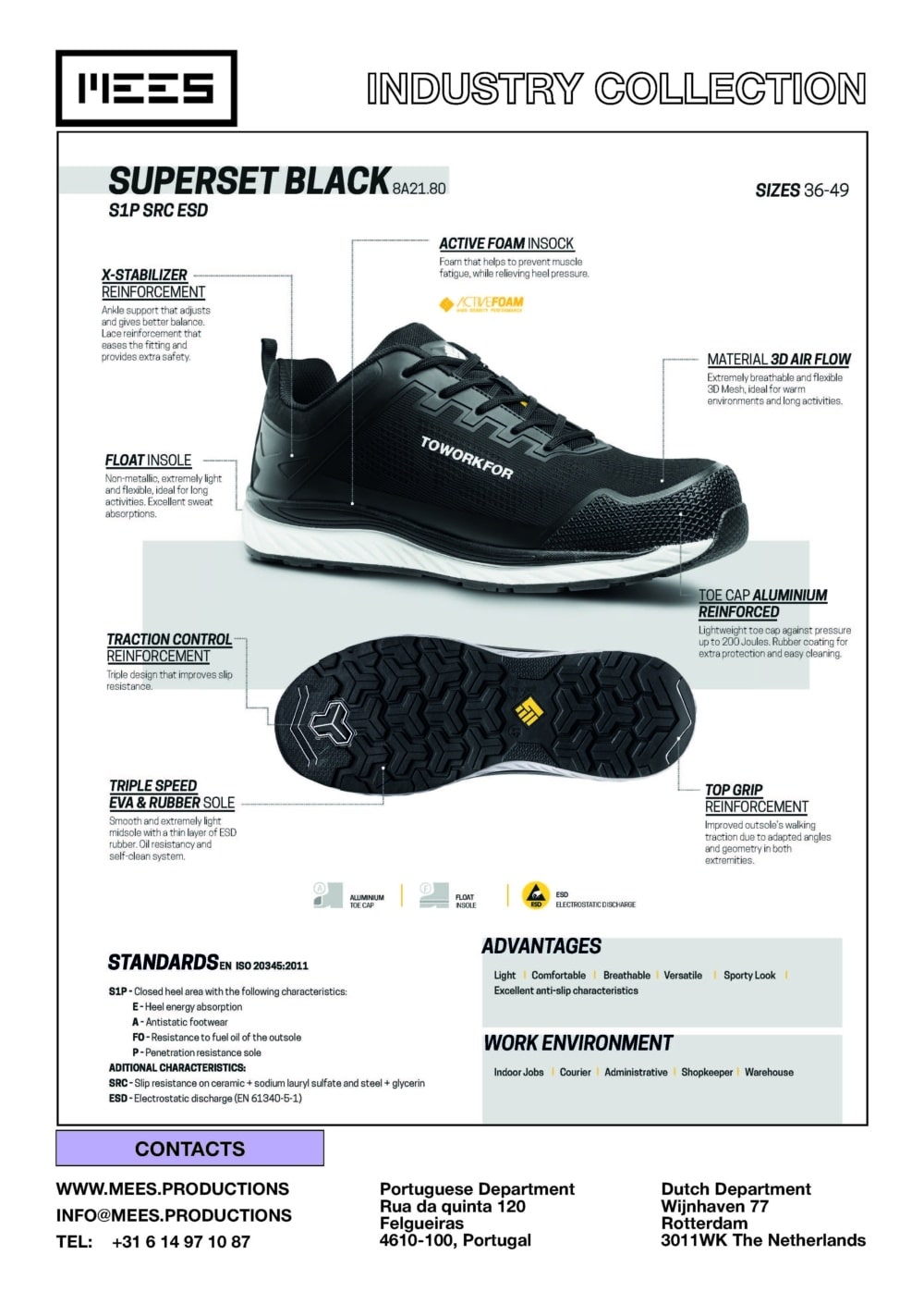 SUPERSET BLACK industrial S1P safety work boots with anti-slip outsole