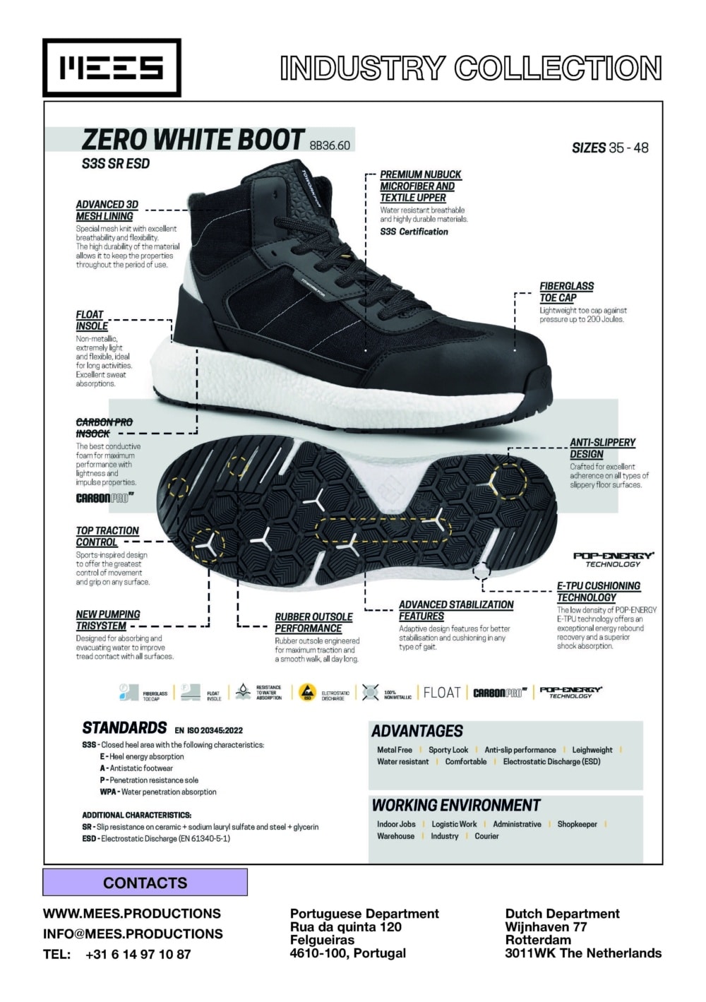 ZERO WHITE BOOT industrial S3S safety work boots with anti-slip outsole