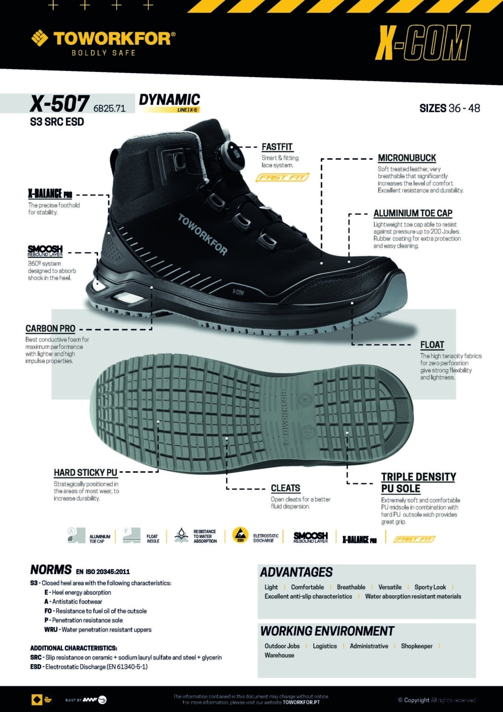 X-507 industrial S3 safety work boots with anti-slip outsole